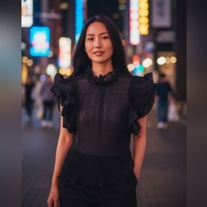 Lovesong Flounce Sleeve High Neck Shear Blouse Size Small